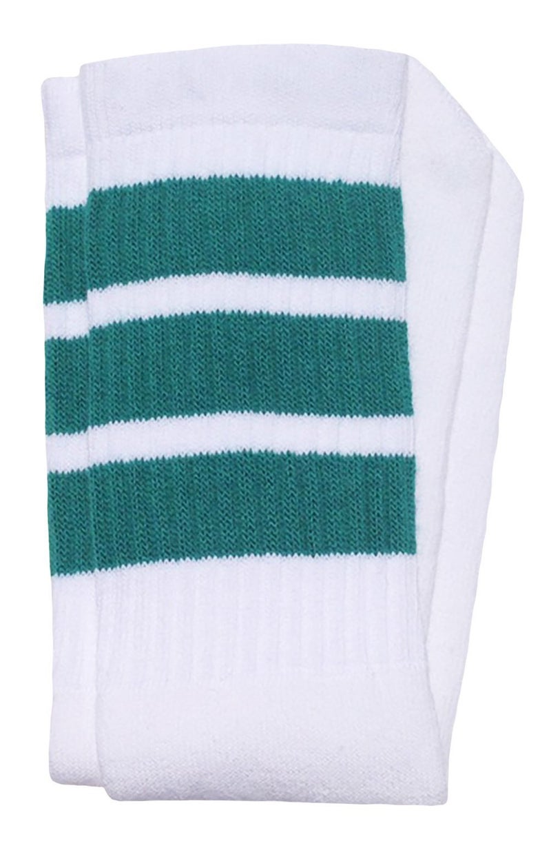 SKATERSOCKS 22" Knee high White tube socks with Teal stripes style 1 - Image 1